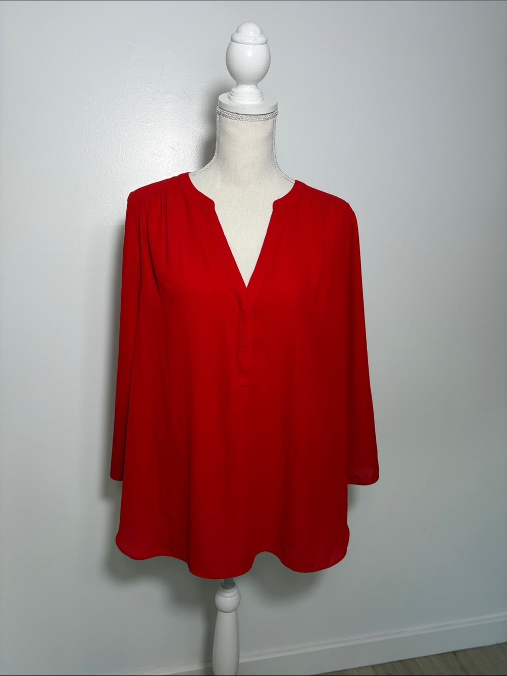 NYDJ Womens Red V-Neck Long Sleeve Top Large